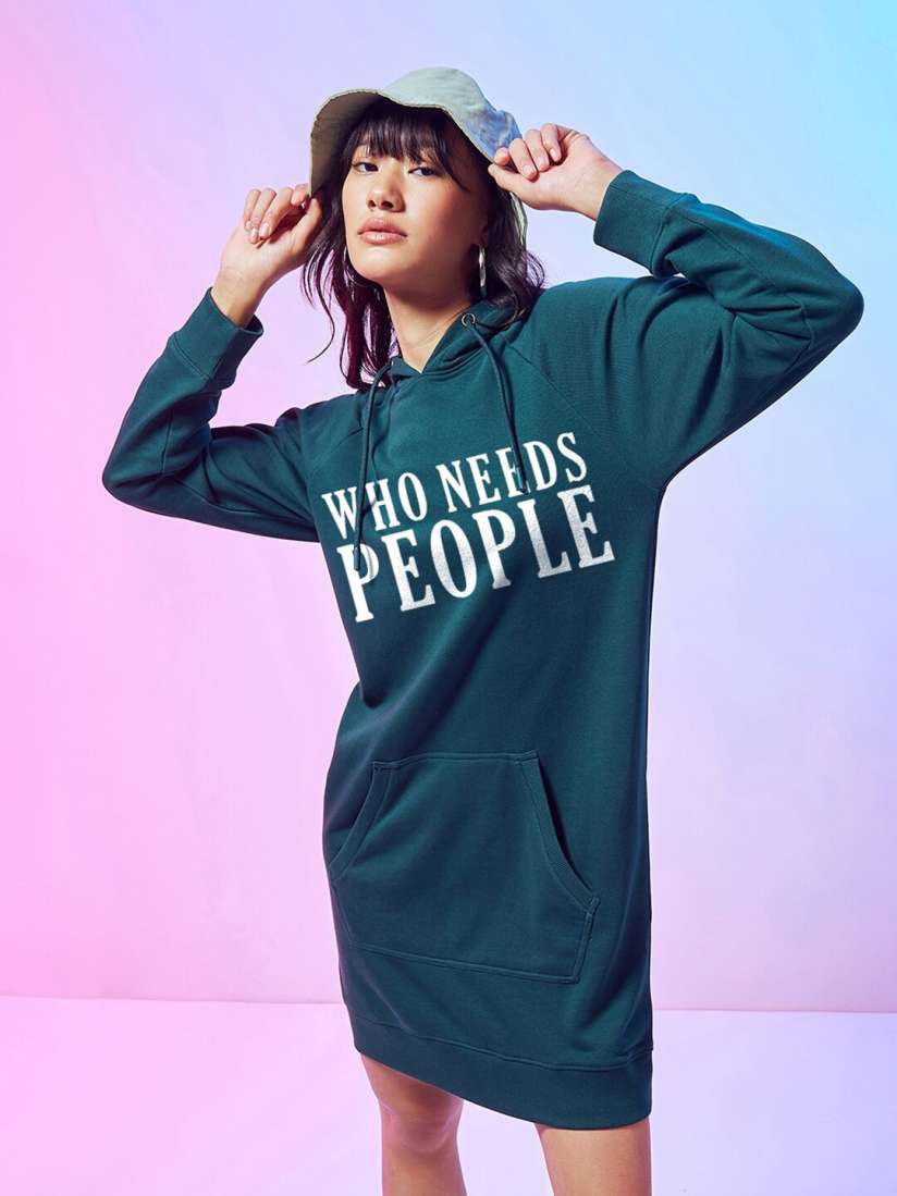 Buy Bewakoof Green Who Needs People Printed Hooded Cotton T shirt Dress Dresses for Women 28697654 Myntra