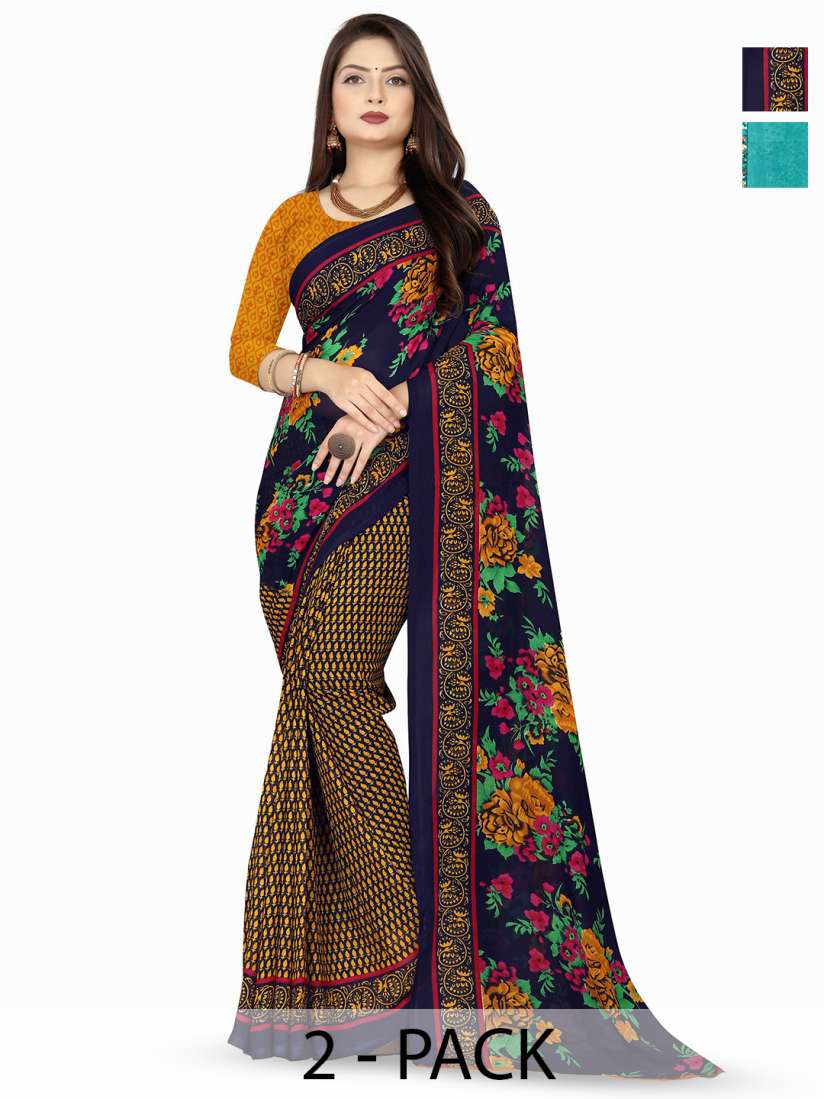 Buy ANAND SAREES Pack Of 2 Floral Poly Georgette Half and Half Saree Sarees for Women 28708120 Myntra