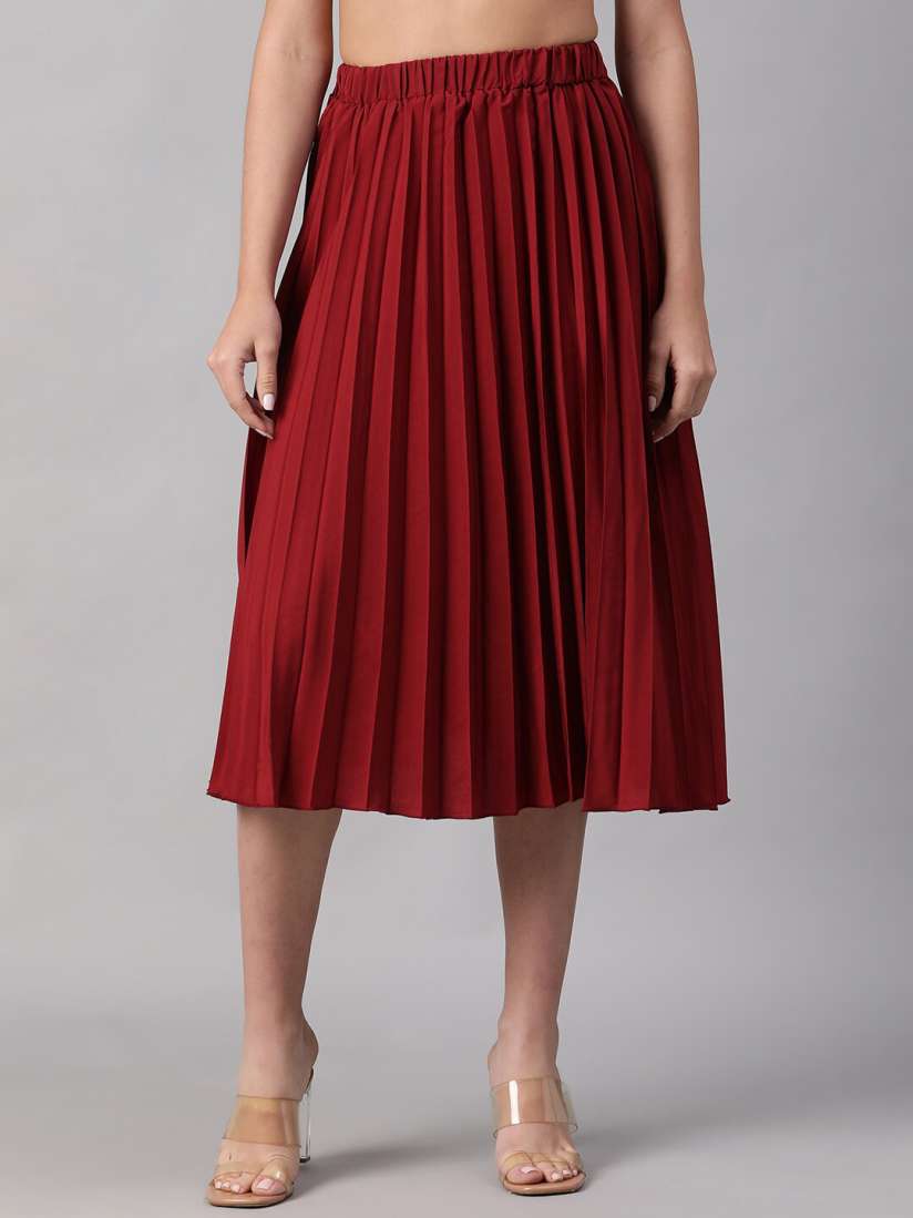 Buy Oxolloxo Elasticated Pleated Below Knee Length Flared Skirt Skirts for Women 28712370 Myntra