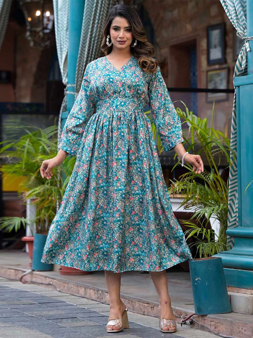 Buy Peachmode Floral Printed V Neck Cotton A Line Midi Dress Dresses for Women 28716196 Myntra