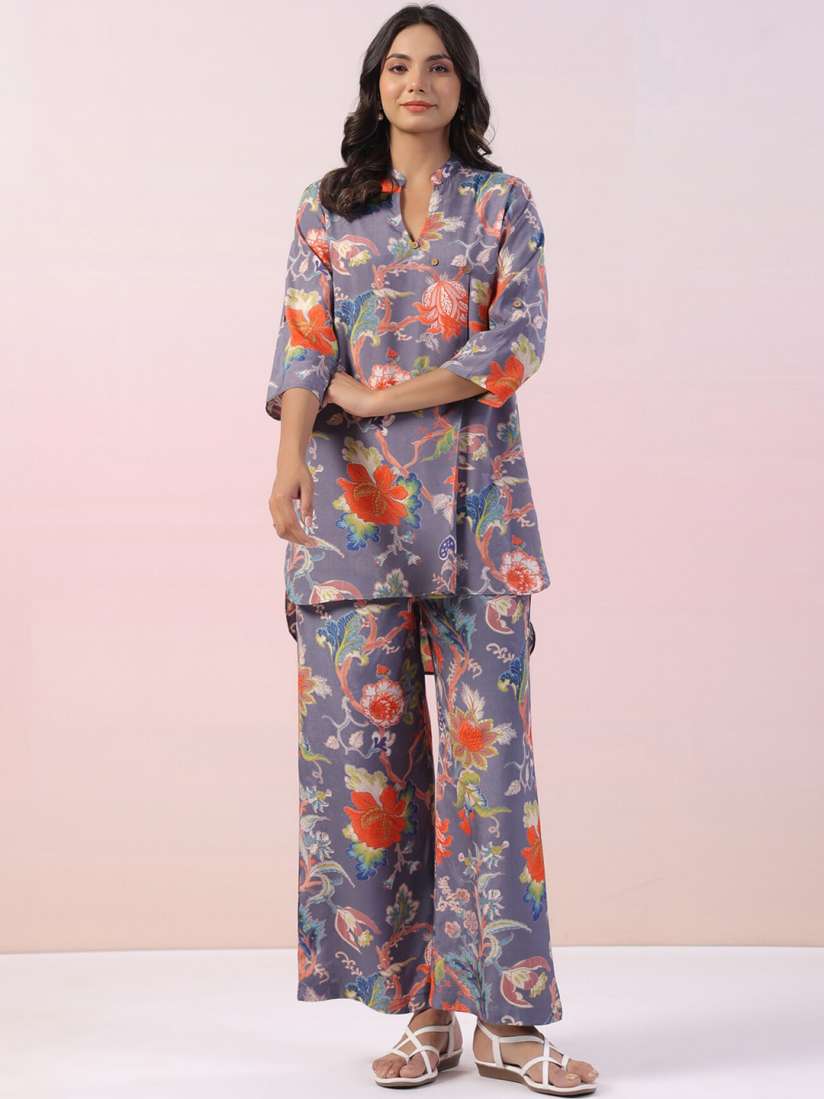 Buy JISORA Grey Printed Mandarin Collar Pure Silk Night suits Night suits for Women 28719632 Myntra