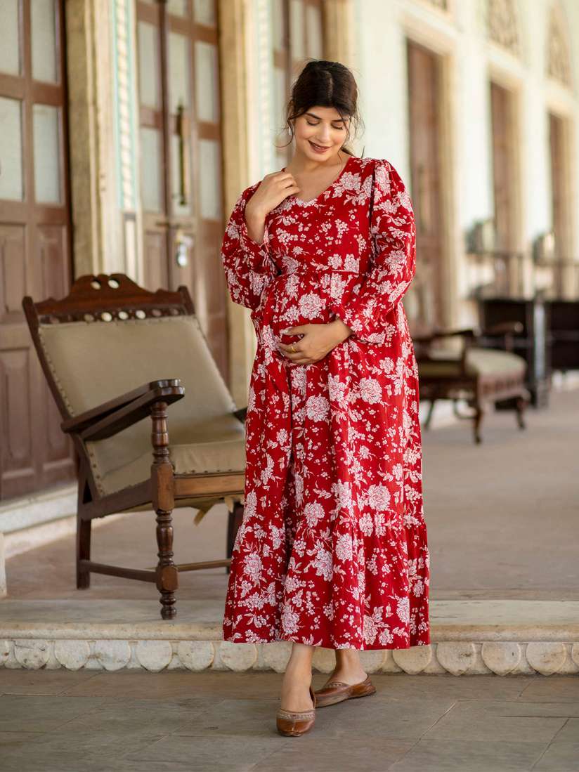 Buy Nayo Floral Printed V Neck Maternity Cotton Maxi Dress Dresses for Women 28720738 Myntra