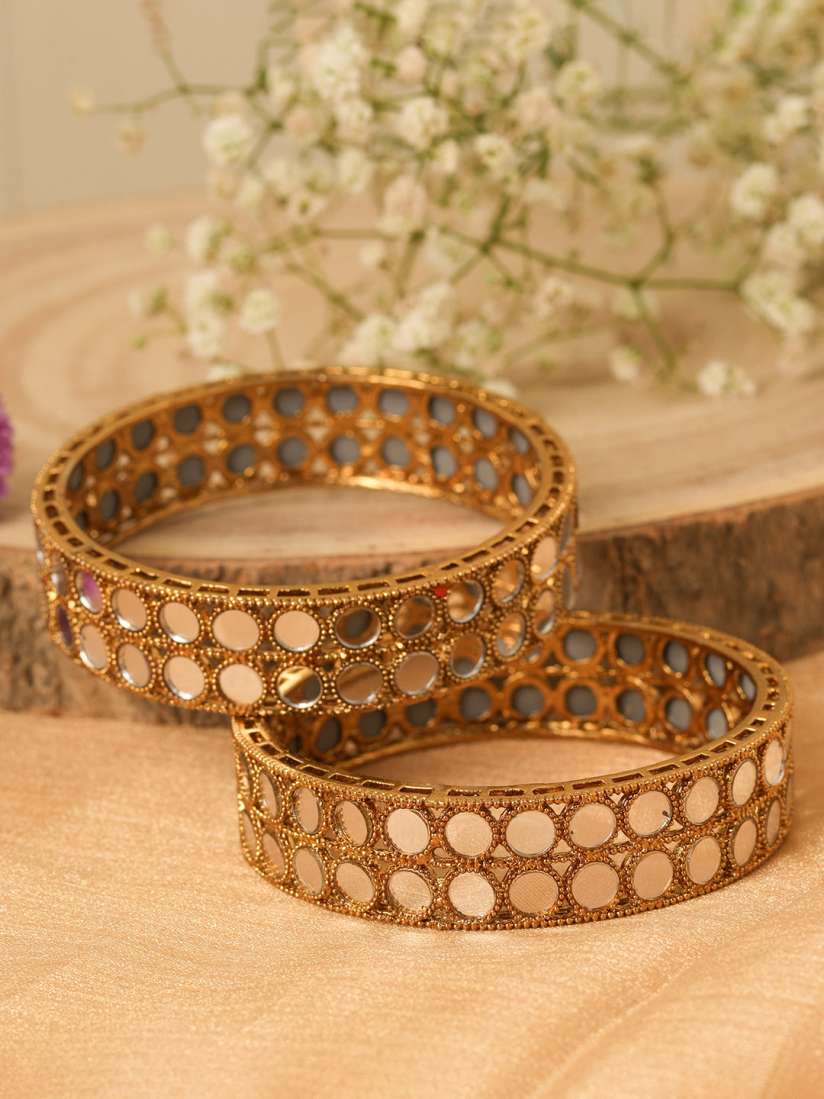 Buy Mirraw Set of 2 Gold Plated Mirror work Studded Bangles Bangle for Women 28724070 Myntra