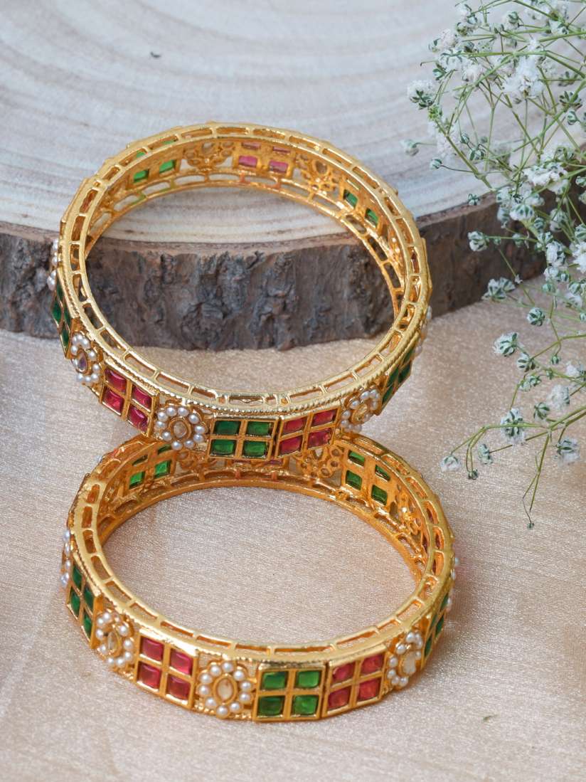 Buy Mirraw Set of 2 Gold Plated Stone studded Bangles Bangle for Women 28724154 Myntra