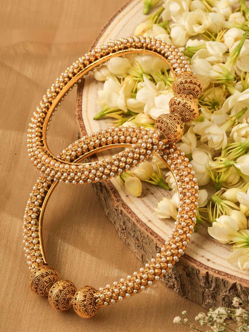 Buy Mirraw Set of 2 Gold Plated Artificial Beads Studded Bangles Bangle for Women 28724156 Myntra