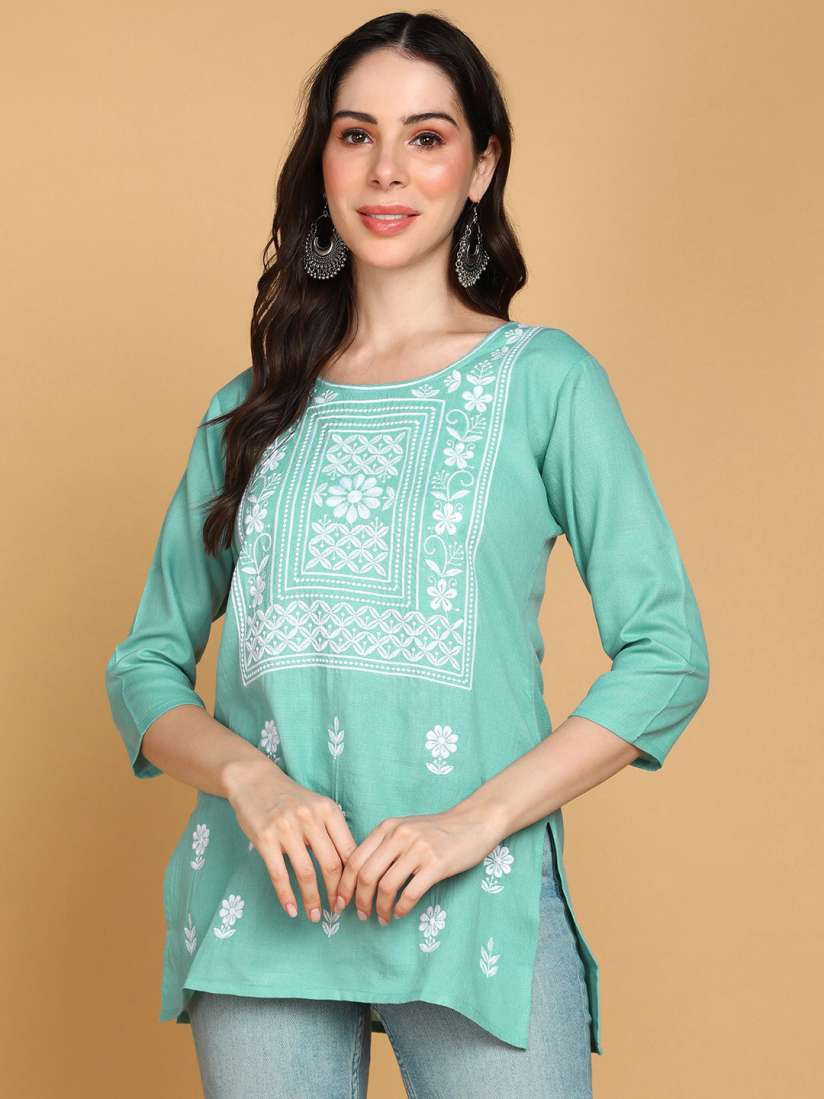 Buy TOP N THREAD Floral Embroidered Chikankari Straight Kurti Kurtis for Women 28726576 Myntra