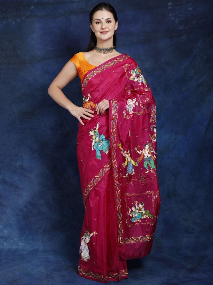 Buy Exotic India Cactus Flower Wedding Scenes Pattachitra Silk Saree Sarees for Women 28727338 Myntra