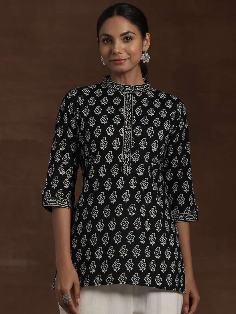 Buy Libas Floral Block Printed High Neck Pure Cotton Straight Kurti Kurtis for Women 28734960 Myntra