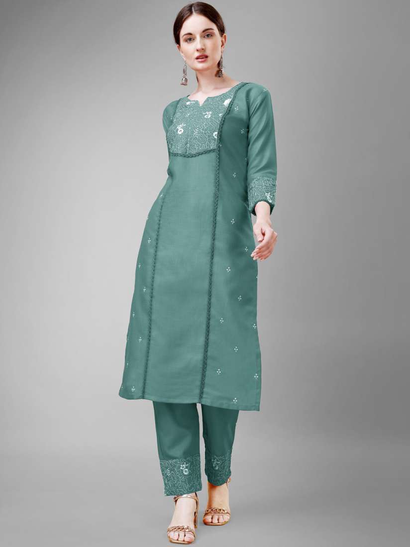 Buy ARADHNA Ethnic Motifs Yoke Design Sequinned Straight Kurti With Churidar Kurta Sets for Women 28752738 Myntra