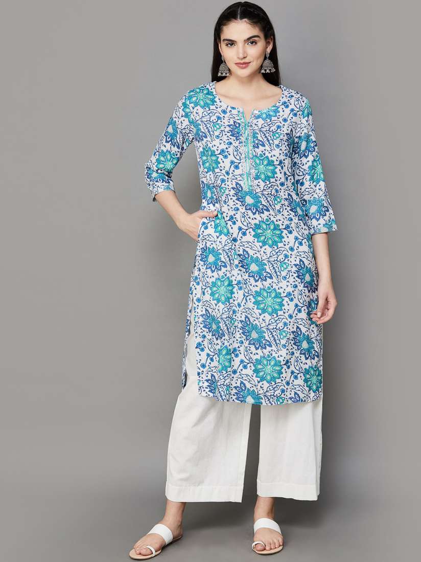 Buy Melange by Lifestyle Floral Printed Notch Neck Straight Kurta Kurtas for Women 28753962 Myntra