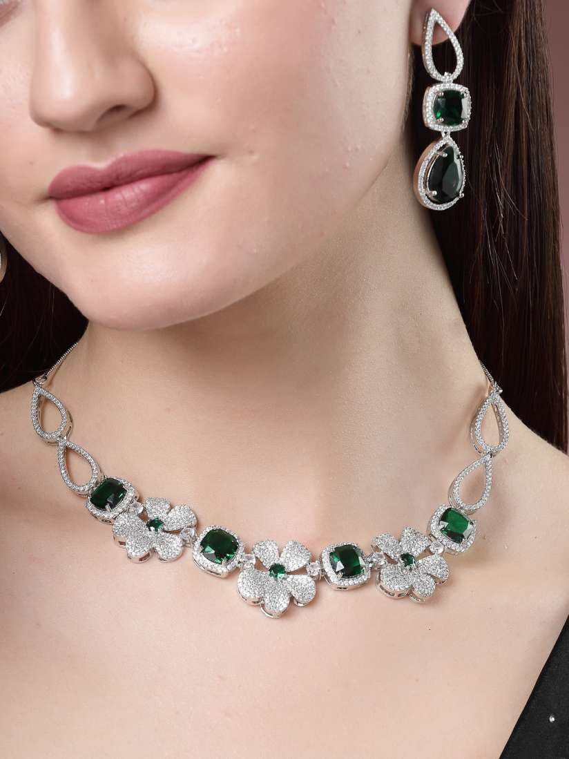 Buy NVR Silver Plated American Diamond Studded Jewellery Set Jewellery Set for Women 28764984 Myntra
