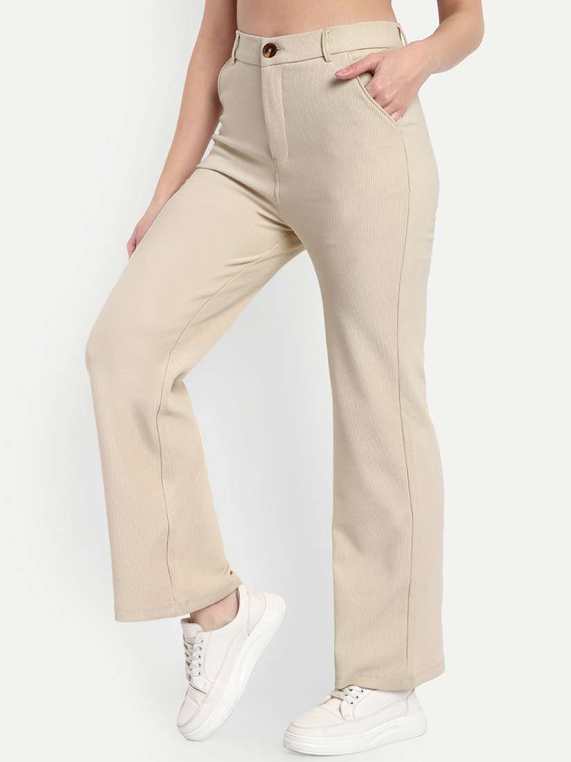 Buy Next One Women Smart Straight Fit High Rise Corduroy Trousers Trousers for Women 28765424 Myntra