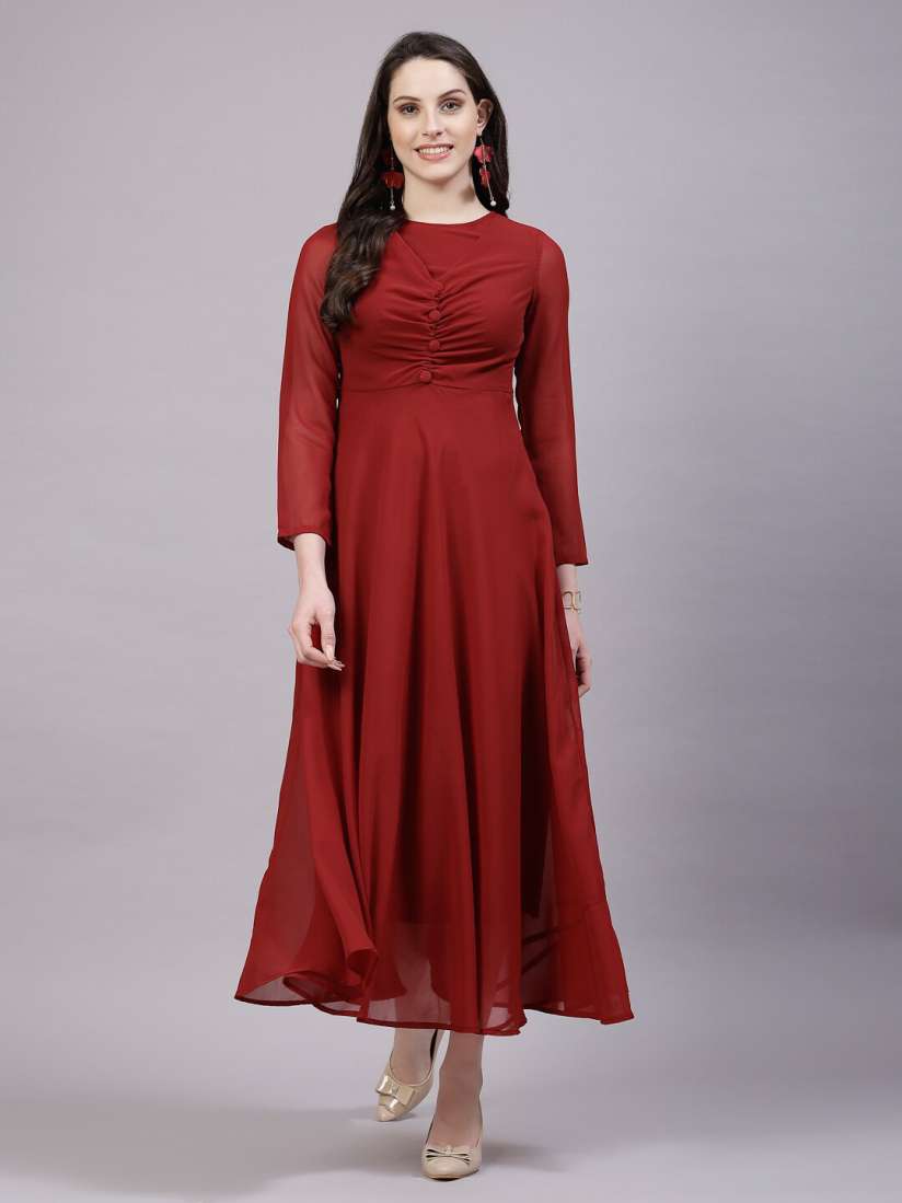Buy aayu Georgette Round Neck Long Sleeves Maxi Casual Dress Dresses for Women 28766104 Myntra