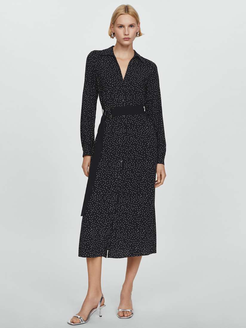Buy MANGO Polka Dot Shirt Midi Dress with Belt Dresses for Women 28774480 Myntra