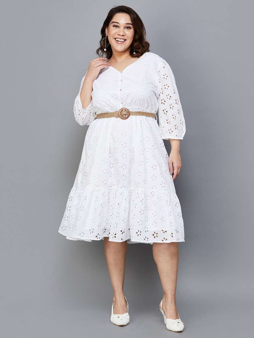 Buy Nexus by Lifestyle V Neck Puff Sleeve Fit Flare Plus Size Dress Dresses for Women 28777142 Myntra