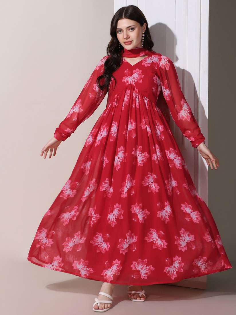 Buy FASHION DREAM Floral Printed Georgette Maxi Dress With Dupatta Dresses for Women 28780784 Myntra