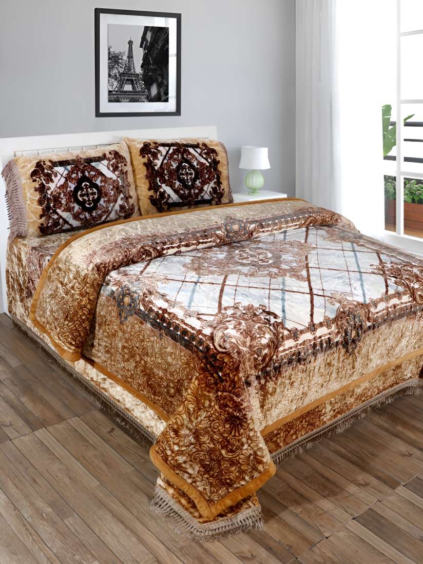 Buy WINSTON HOME White Brown Floral Heavy Winter 600 GSM Double Bed Blanket Set Blankets Quilts and Dohars for Unisex 28793882 Myntra