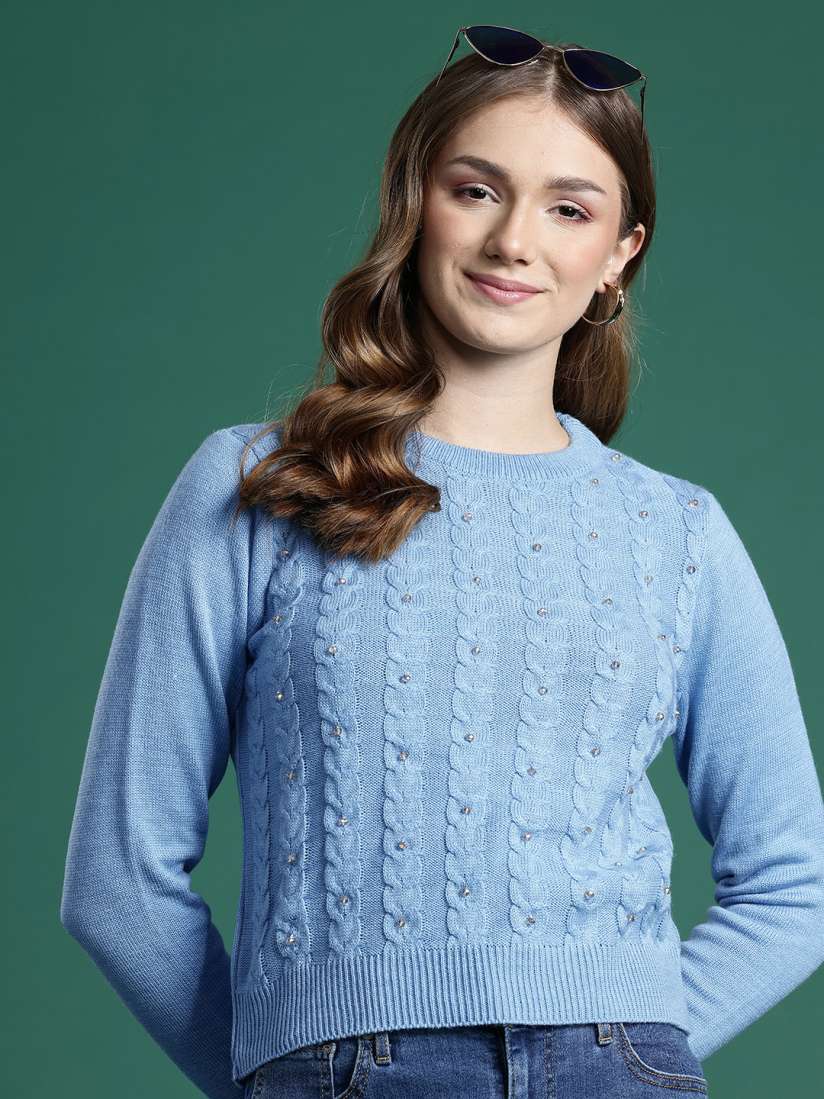 Buy DressBerry Cable Knit With Embellished Detail Pullover Sweaters Sweaters for Women 28803458 Myntra