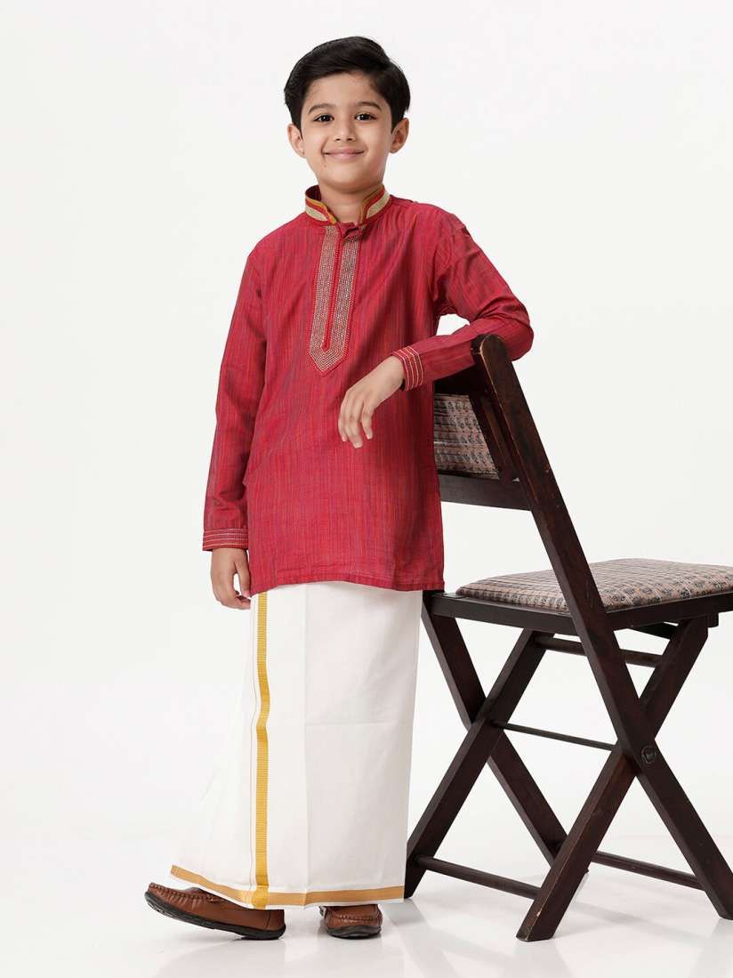Buy Ramraj Boys Thread Work Mandarin Collar Pure Cotton Straight Kurta With Dhoti Kurta Sets for Boys 28807468 Myntra