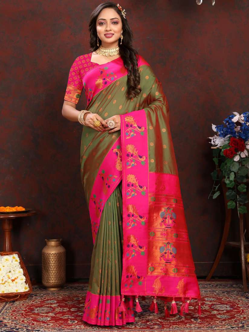 Buy PATIALAPICKS Woven Design Zari Pure Silk Paithani Saree Sarees for Women 28825430 Myntra