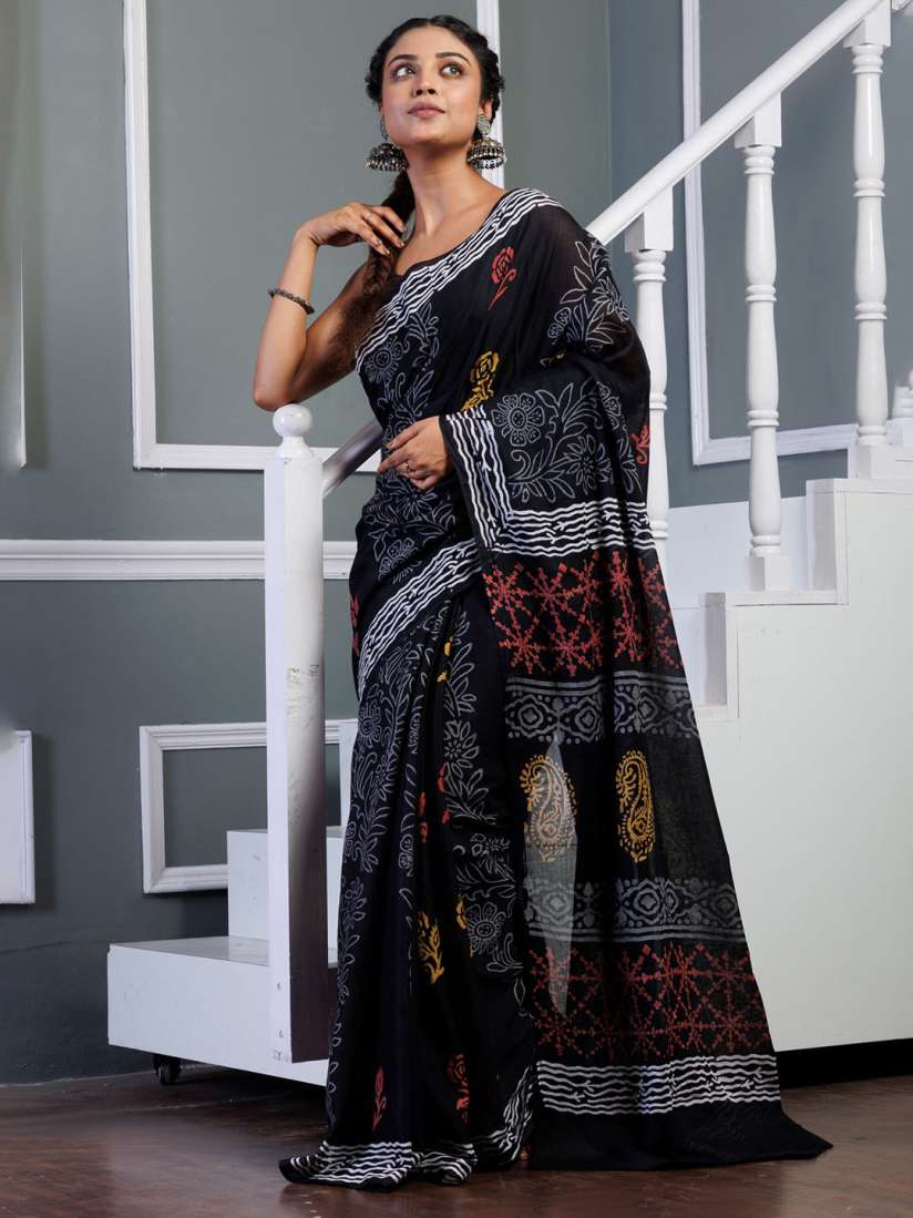 Buy Unnati Silks Ethnic Motifs Printed Pure Cotton Block Print Saree Sarees for Women 28843452 Myntra