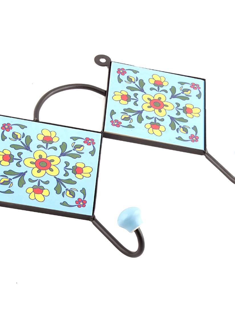 Buy Indianshelf Turquoise Blue Tiny Flower Tile Hooks Key Holder