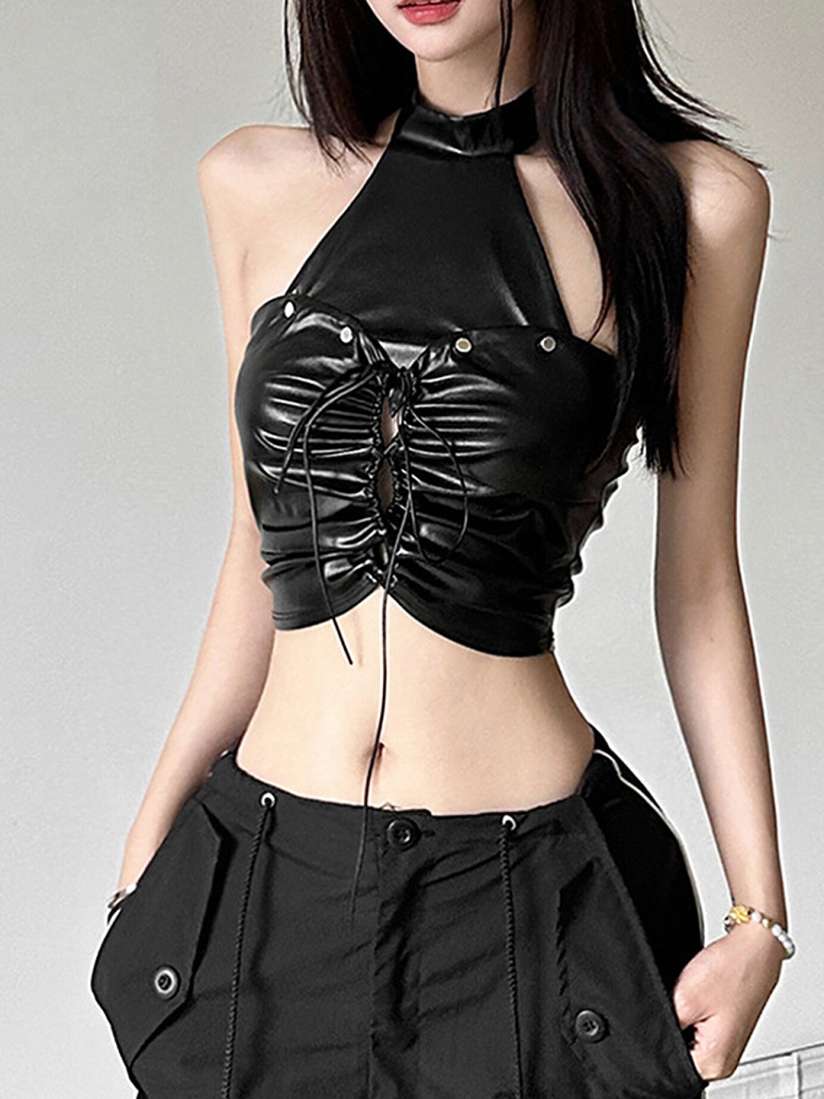 Buy LULU SKY Leather Backless Zip up Top Tops for Women 28867804 Myntra