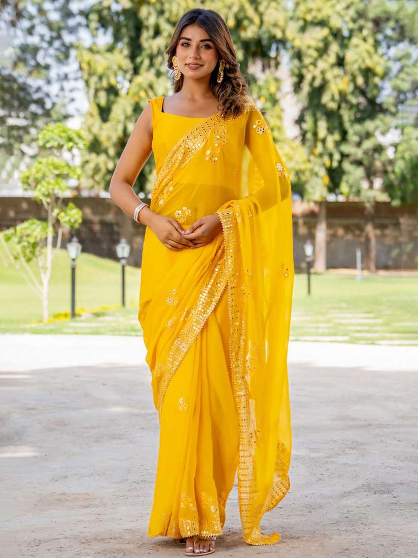 Myntra mirror work sarees on sale