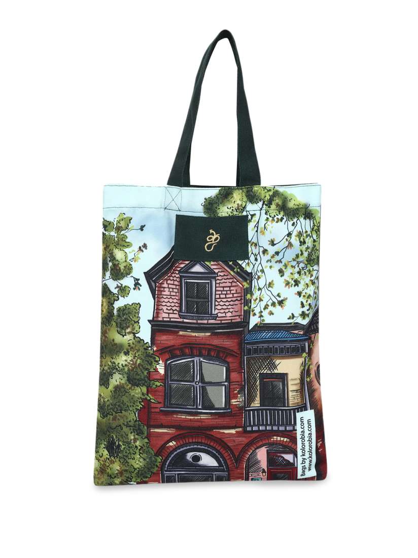 Buy KOLOROBIA Victrorian Houses Jhola Printed Oversized Shopper Tote Bag Handbags for Unisex 28892548 Myntra