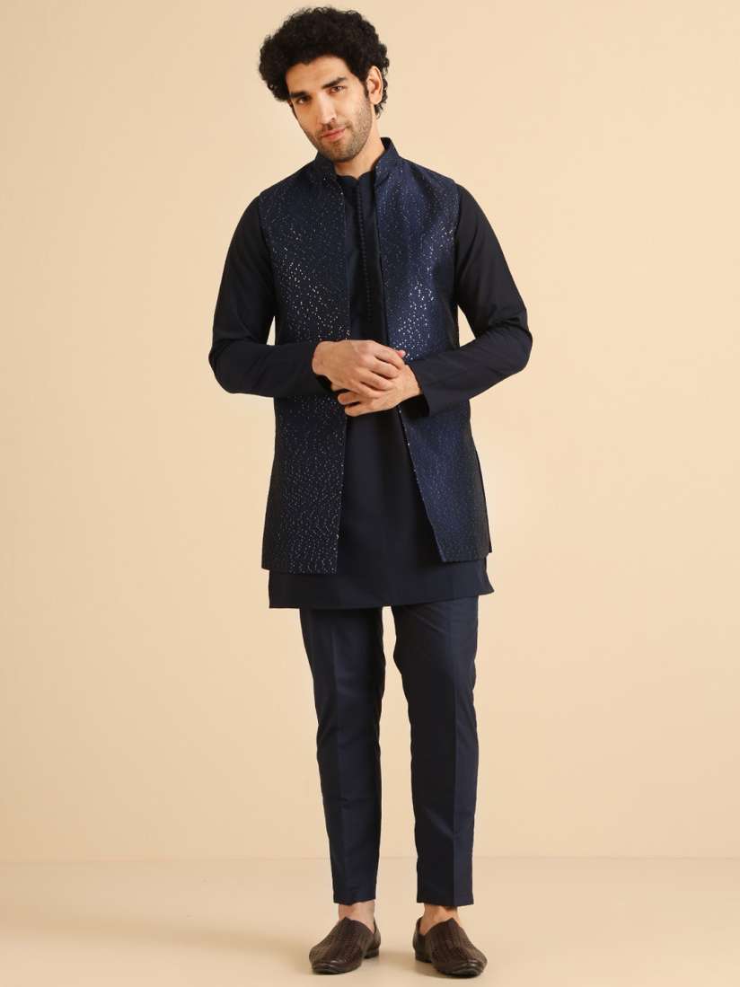 Buy KISAH Mandarin Collar Long Sleeves Straight Kurta Jacket Trouser Set Kurta Sets for Men 28906718 Myntra