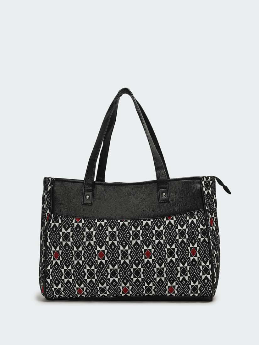 Buy max Geometric Textured Oversized Bowling Tote Bag with Cut Work Handbags for Women 28917666 Myntra
