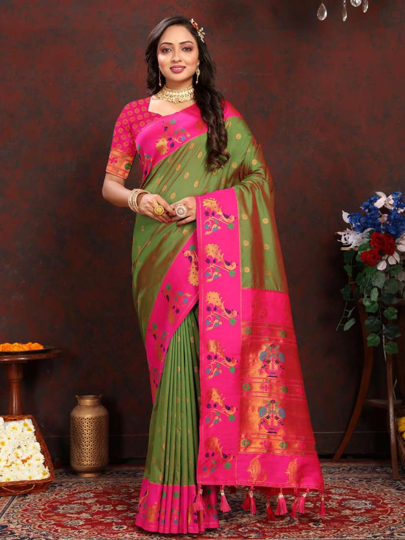 Buy PATIALAPICKS Ethnic Motifs Zari Pure Silk Paithani Saree Sarees for Women 28921442 Myntra