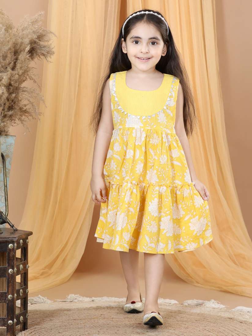 Buy Sangria Girls Yellow Floral Printed Cotton A Line Dress Dresses for Girls 28921830 Myntra