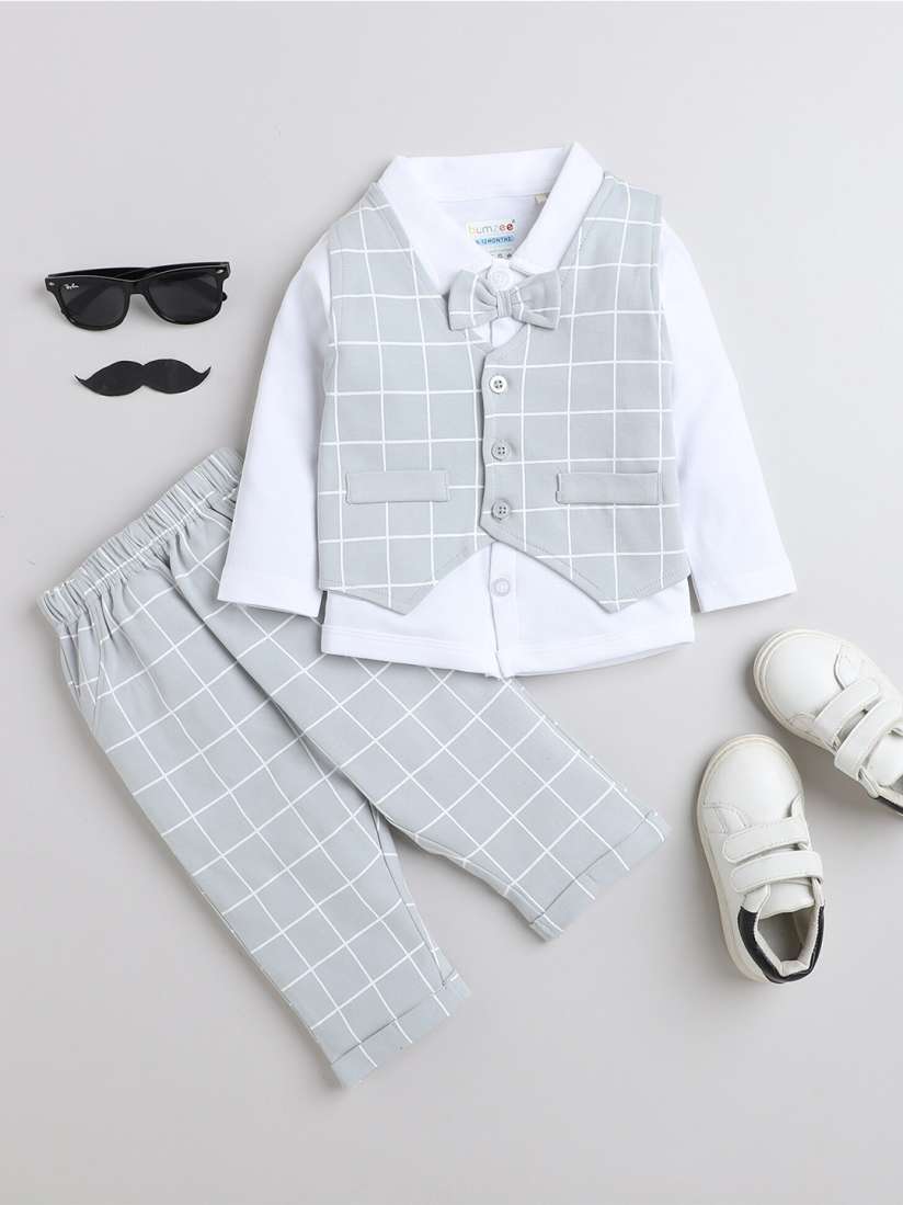 Buy BUMZEE Infant Boys Checked Pure Cotton 4 Piece Single Breasted Partywear Suit Suits for Boys 28935282 Myntra