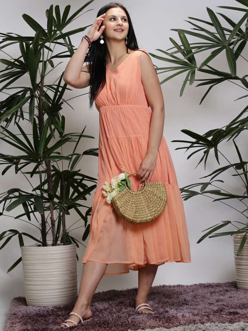 Coral fit and flare dress clearance