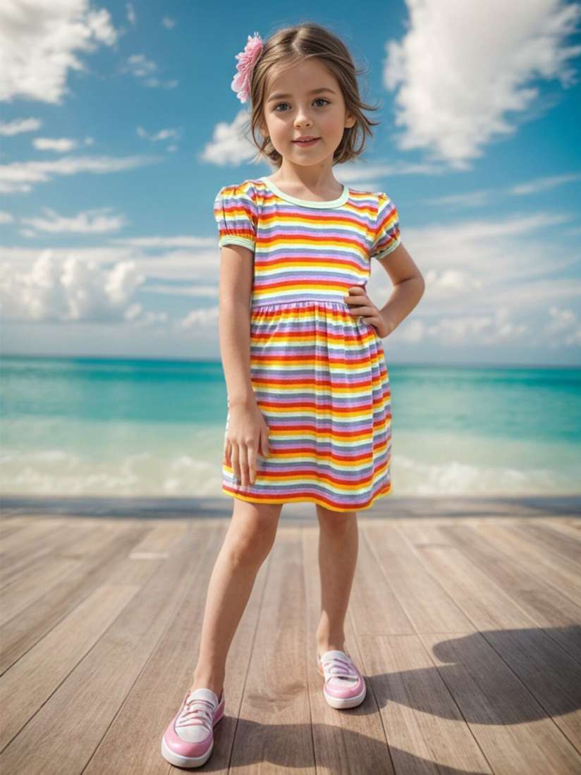 Buy A.T.U.N. Girls Striped Flutter Sleeve A Line Dress Dresses for Girls 28965332 Myntra