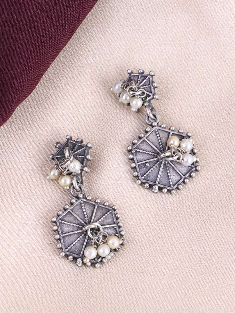 Buy PANASH Silver Plated Oxidised Pearls Drop Earrings Earrings for Women 28969752 Myntra