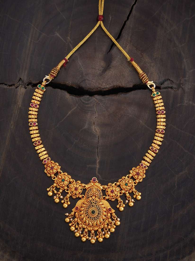 Buy Kushal s Fashion Jewellery 92.5 Pure Silver Gold Plated Stones Studded Temple Necklace Necklace and Chains for Women 28970006 Myntra