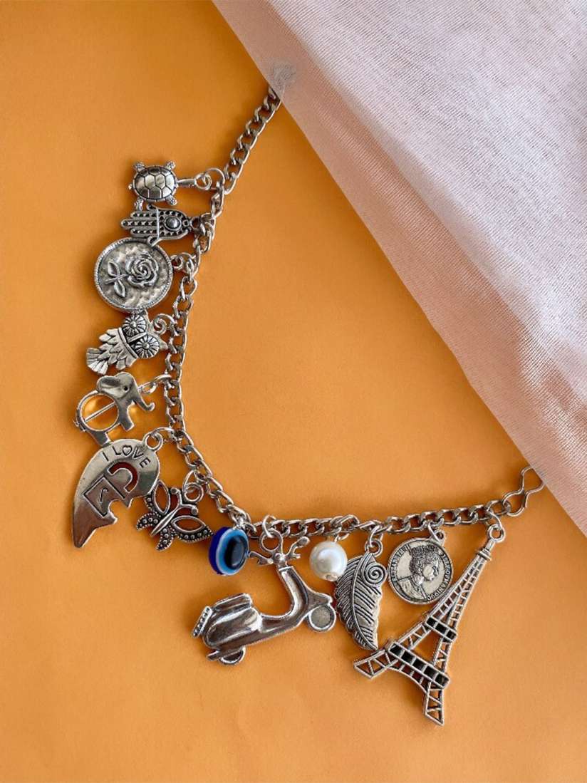 Silver plated charm bracelet sales