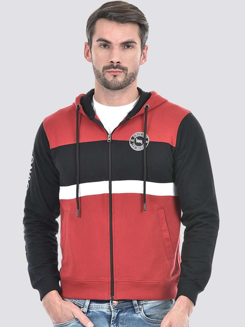 Buy Lawman pg3 Colourblocked Hooded Long Sleeves Zip Detail Cotton Front Open Sweatshirt Sweatshirts for Men 28974076 Myntra