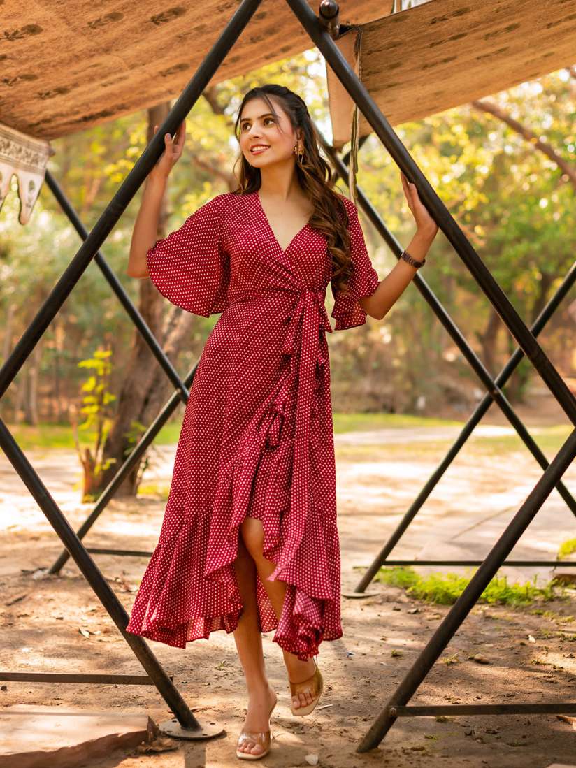 Buy Calmna Polka Dots Printed Wrap Around Dress Dresses for Women 28975914 Myntra