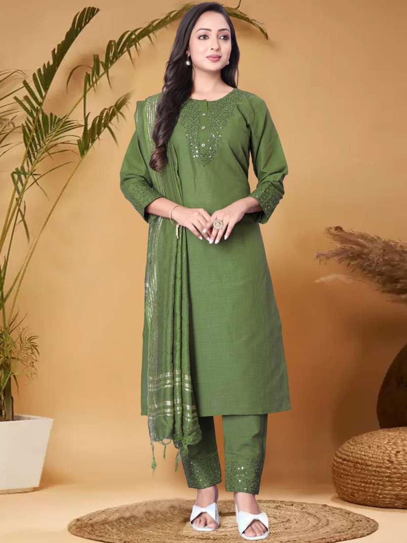 Buy Anouk Green Ethnic Motifs Yoke Design Sequined Straight Kurta with Trouser Dupatta Kurta Sets for Women 28980360 Myntra