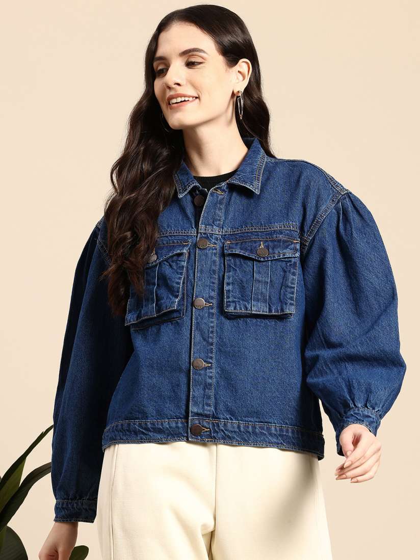 Buy Mast Harbour Cotton Puff Sleeves Denim Jacket Jackets for Women 28983666 Myntra