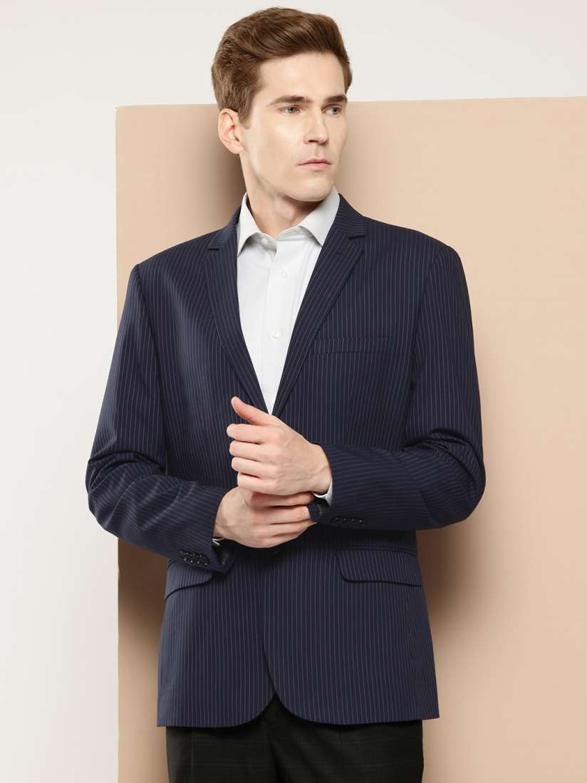 Buy INVICTUS Notched Lapel Single Breasted Slim Fit Striped Blazer Blazers for Men 28984480 Myntra