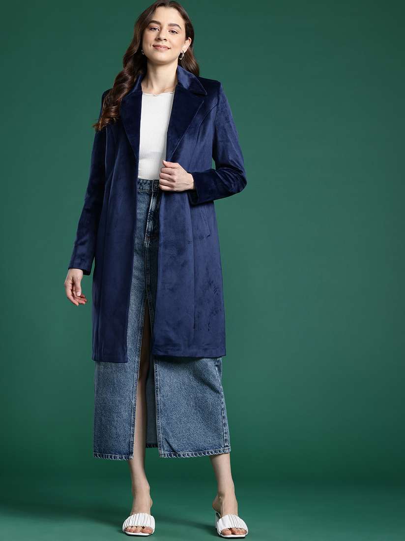 Dressberry Overcoat DressBerry Velvet Finish Longline Overcoat