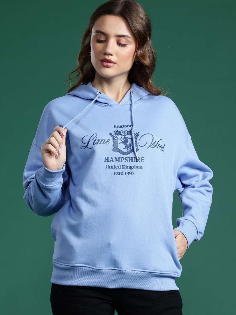 Buy DressBerry Printed Hooded Drop Shoulder Sleeves Sweatshirt Sweatshirts for Women 28986412 Myntra