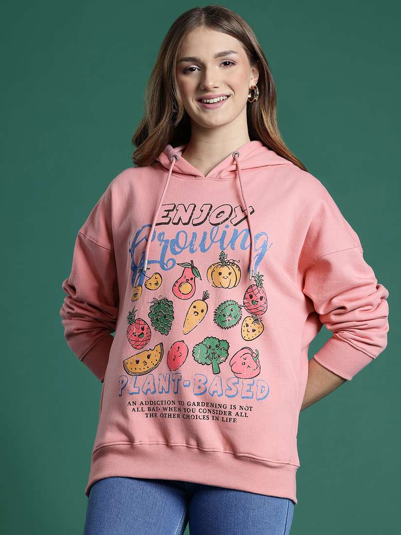 Pink Pretty Ladies Sweatshirts DressBerry Women Printed Hooded