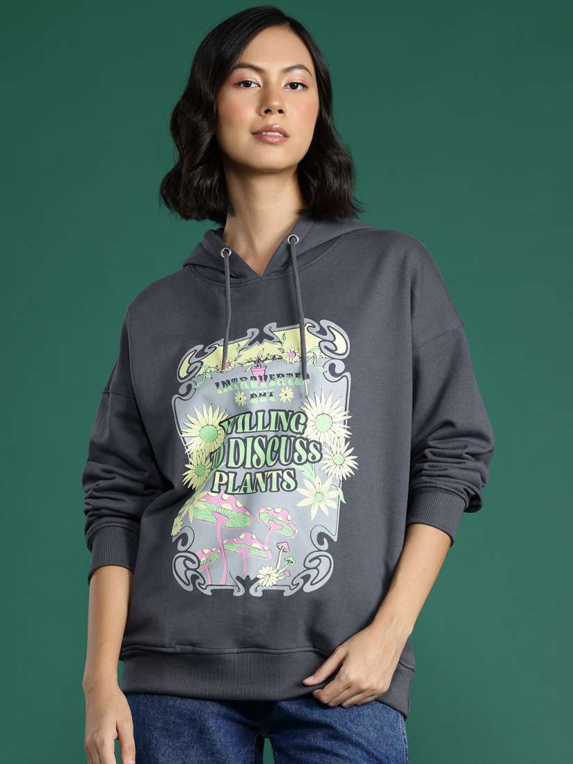 Buy DressBerry Conversational Printed Drop Shoulder Sleeve Hooded Sweatshirt Sweatshirts for Women 28986488 Myntra