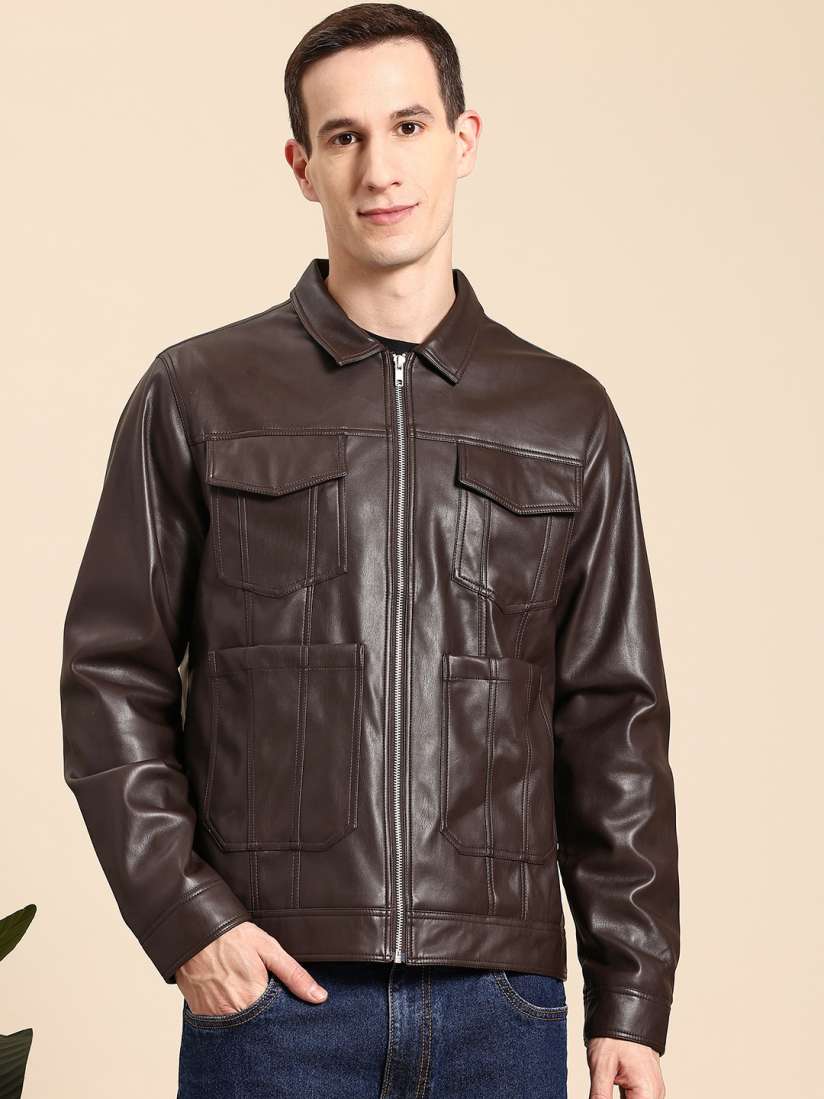 Leather tailored jacket sale