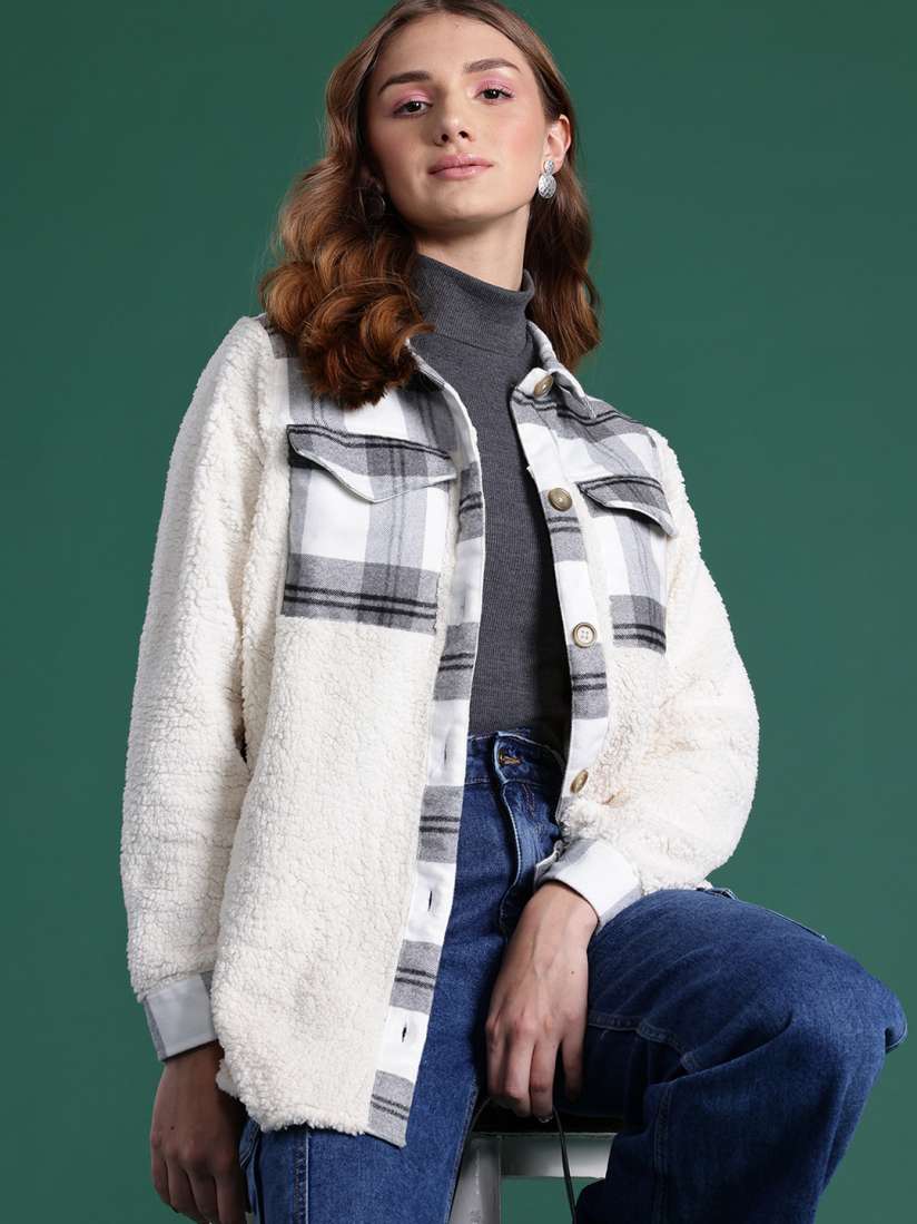 Buy DressBerry Checked Longline Sherpa Jacket Jackets for Women 28986884 Myntra